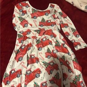 Festive Red Truck Print Dress candy canes size 5T